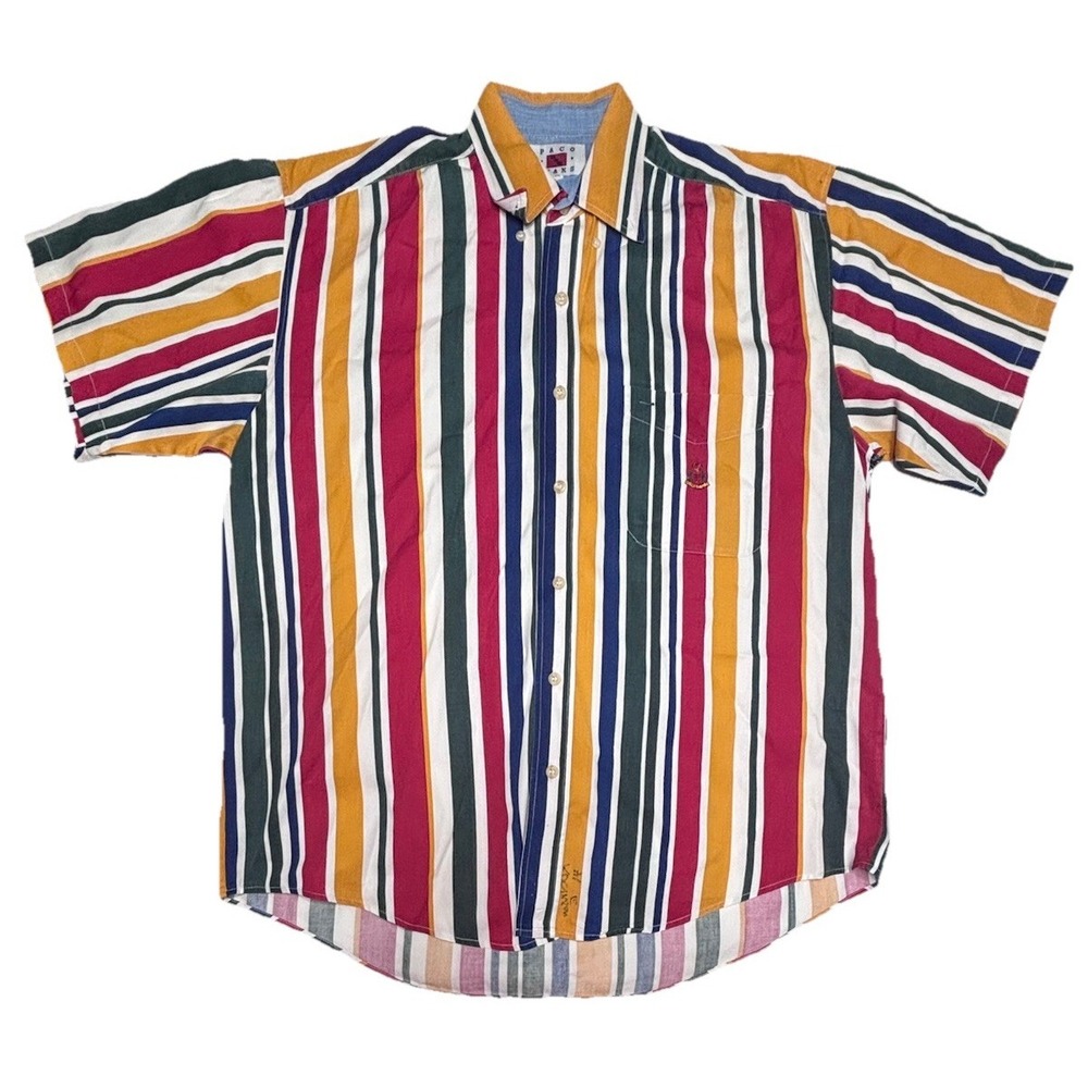 Vintage Paco Jeans Men's Shirt M Multicolor Stripe Button Up‎ 90s Y2K